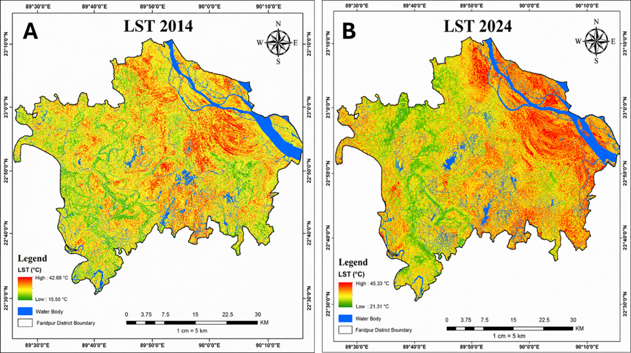 A decadal analysis of land surface temperature dynamics in response to urban expansion and vegetation loss in Faridpur