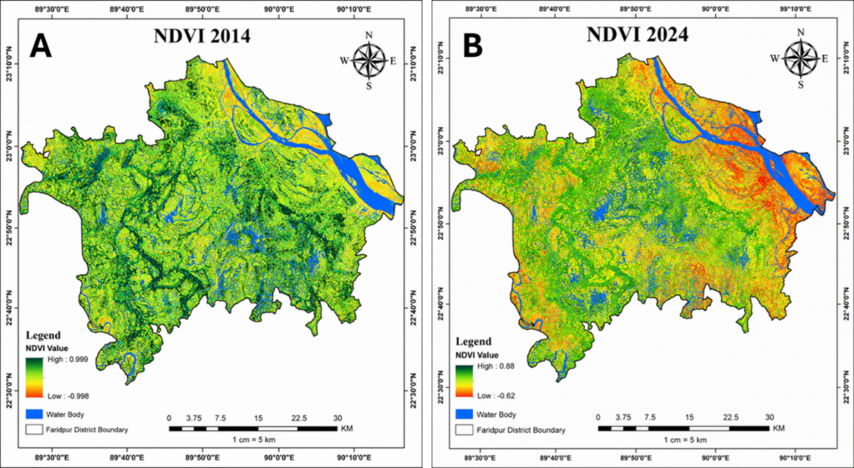 A decadal analysis of land surface temperature dynamics in response to urban expansion and vegetation loss in Faridpur